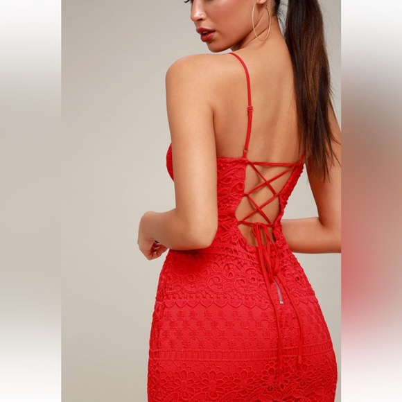 Lulu's Dresses Lulus Miami Nights Red Crochet Lace Bodycon Dress